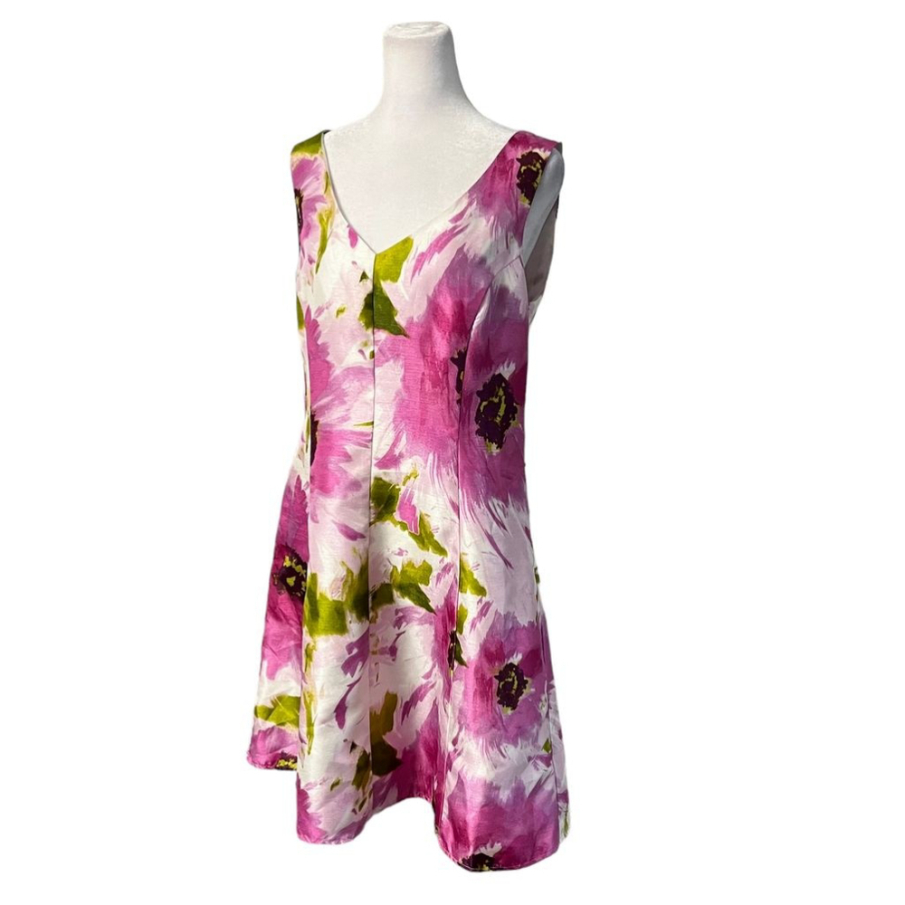 Annalee & Hope Purple Green Floral Vneck Flounce Dress Size 8